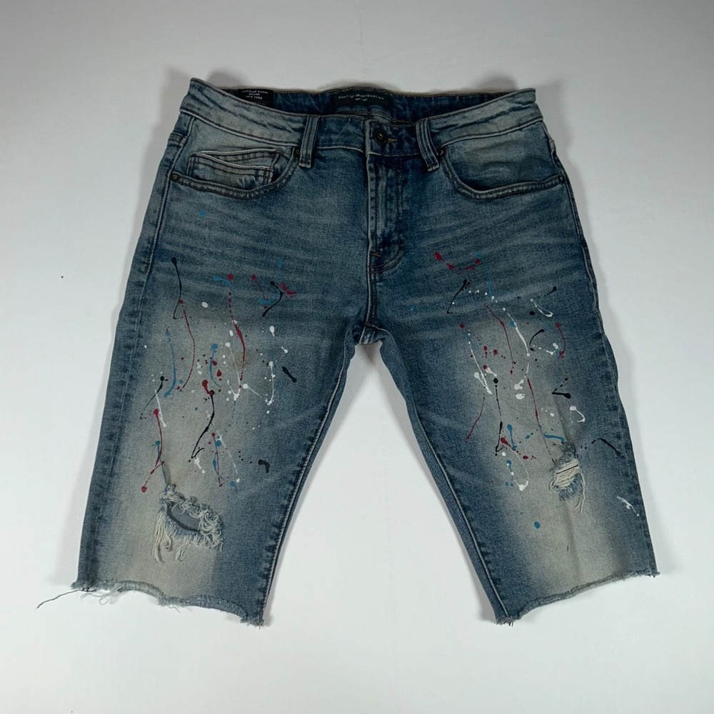 Cult of Individuality Rocker Shorts Mens 30 Paint Splatter Distressed Denim